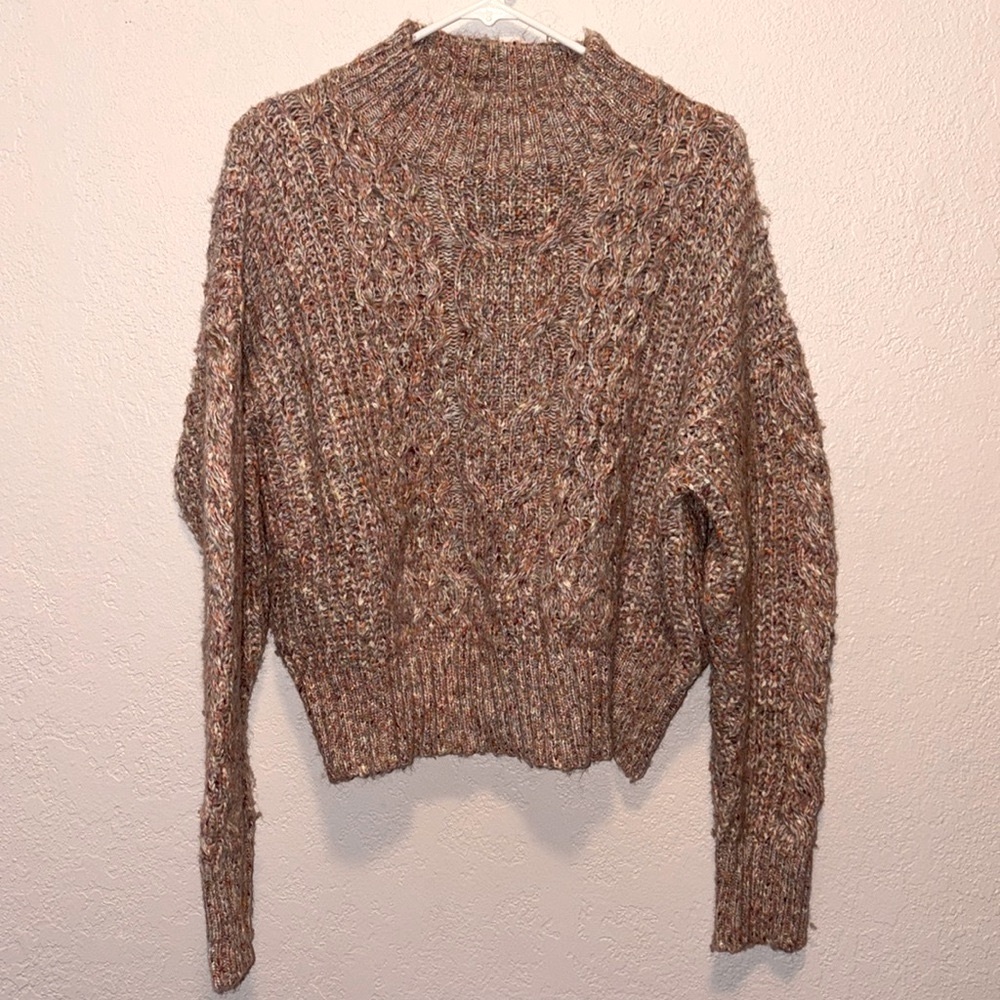 Very J cable knit sweater pink multi size L